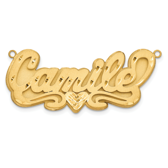 Sterling Silver/Gold-plated 3D Satin Diamond-cut Heart Name...